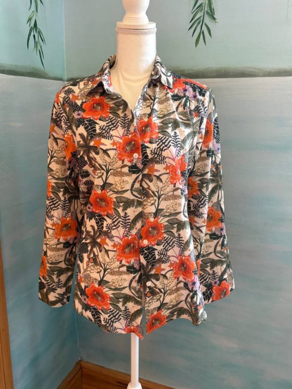 LAS SURENAS button-down tropical botanical print M